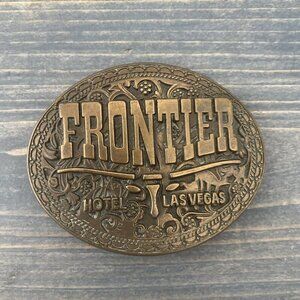 Vintage 1970s Metal Frontier Casino Belt Buckle Las Vegas (V6)